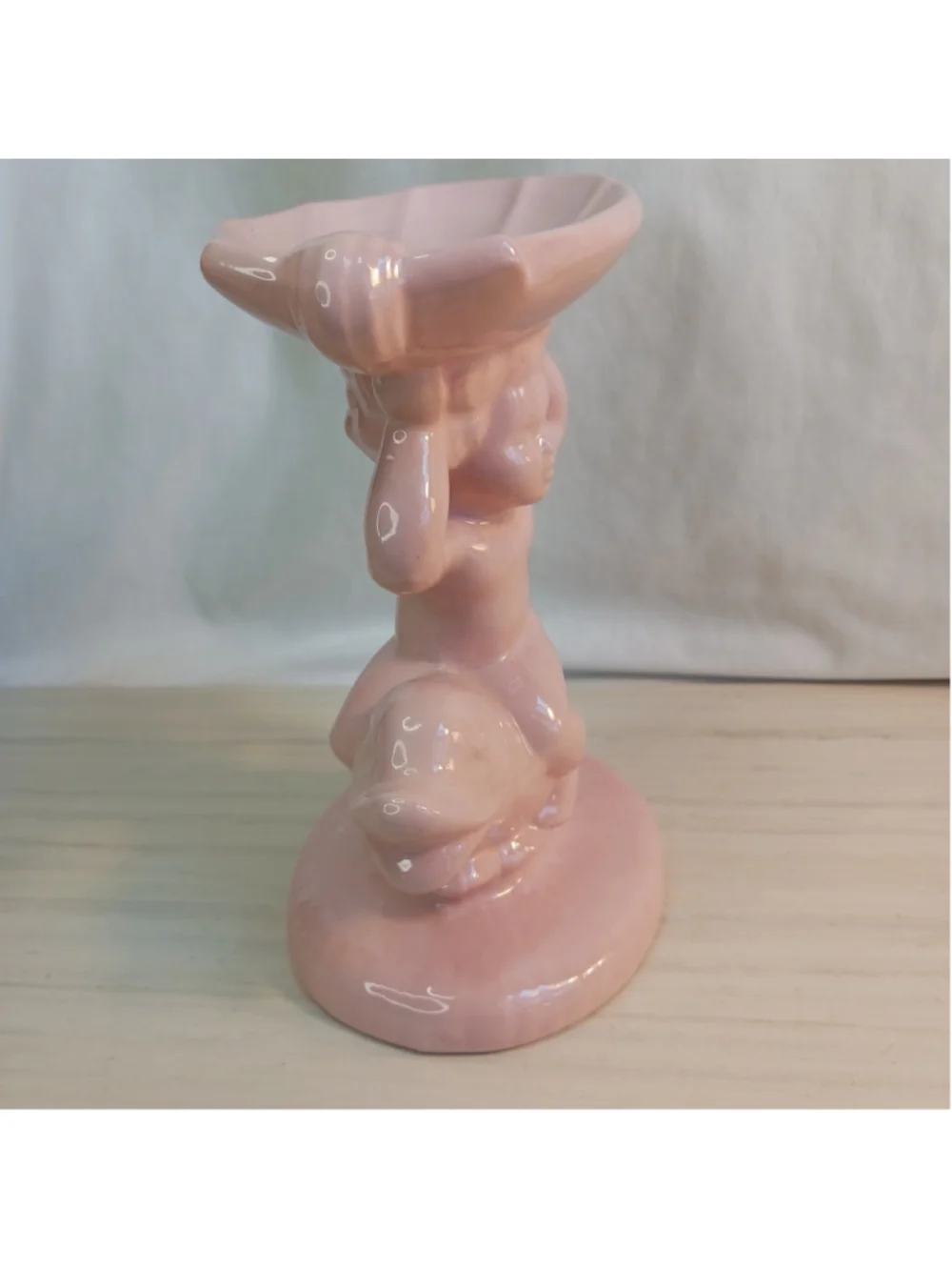 VTG MCM Holland Mold Cherub on Dolphin Pedestal Soap Dish Figurine Mid Century